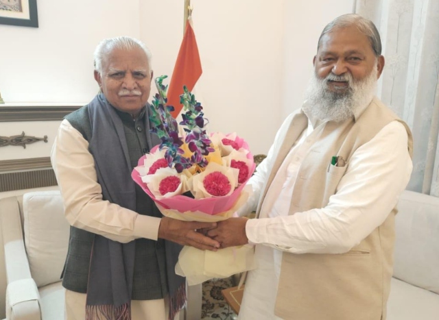 हरियाणा ऊर्जा मंत्री अनिल विज ने केंद्रीय ऊर्जा मंत्री मनोहर लाल खट्टर से नई दिल्ली में की मुलाकात