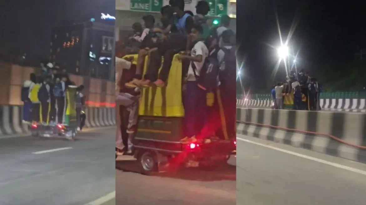 गुरुग्राम में ऑटो 'डबल डेकर' बना , जिसमें 24 से अधिक खिलाड़ी 3 सीटर में सवार होते दिखे; फ्लाईओवर पर खतरनाक सफर